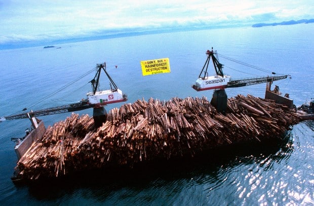Greenpeace occupy log barge