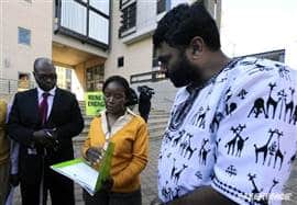 Kumi Naidoo handing over GP Africas nuclear report