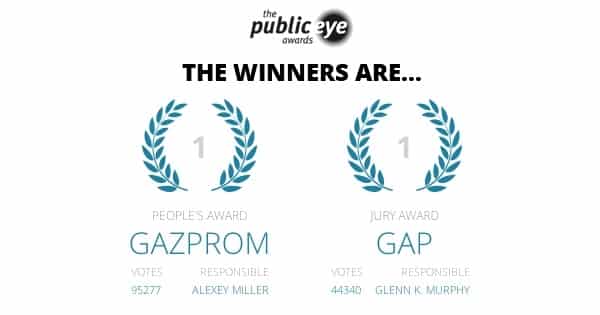 The Public Eye Awards 2014: Gap und Gazprom erhalten den Schmähpreis