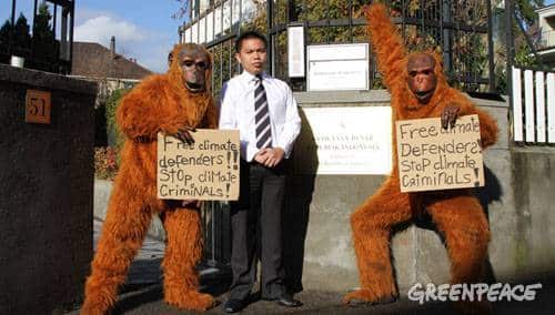 Orang-Utans übergeben Brief bei indonesischer Botschaft