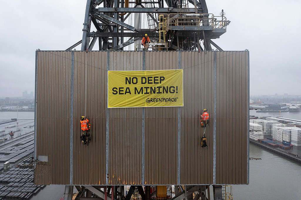 Extraction minière en eaux profondes: des militants·es Greenpeace occupent un navire appartenant à une entreprise suisse