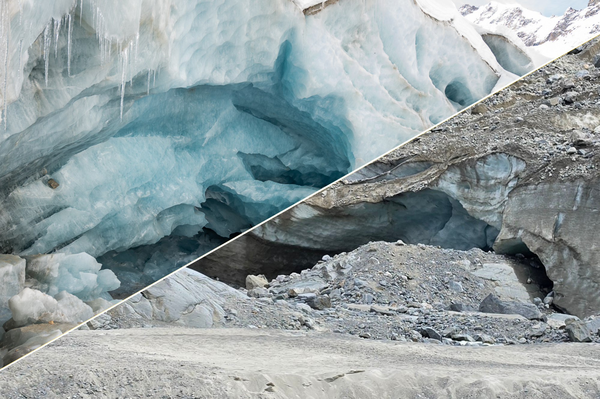 Vorher/Nachher Gletscherschmelze Morteratschgletscher 2026